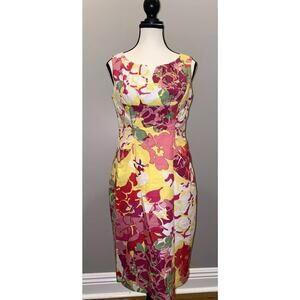 Andre Oliver Sheath Dress Size 4 Floral Sleeveless Cotton Knee Length
